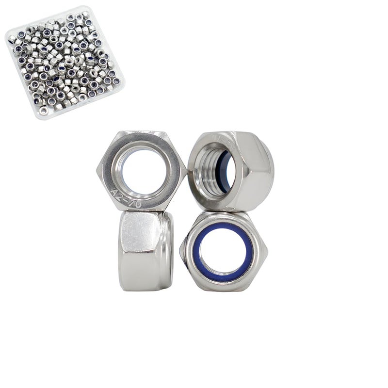 STORMCUBE M4x0.7mm Nylon Insert Hex Lock Nuts 120 Pack 304 Stainless Steel DIN985 Self-Locking Nylon Lock Nuts Plain Finish for Industrial Construction Fasteners - Image 1
